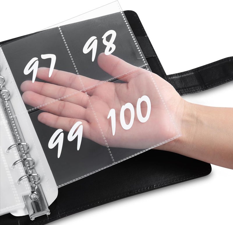 MUQING 100 Envelope Challenge Binder, 25 Sheets Silkscreen Numbers to 100, Not Stickers, Reusable Tracker, Easy and Fun 100 Envelopes Money Saving Challenge Save $5050, Budget Planner & Saving Money (Black) - Image 2